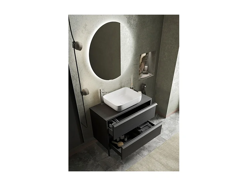 Mobile bagno a terra 110x92 cm nero con lavabo e due cassetti MBL19