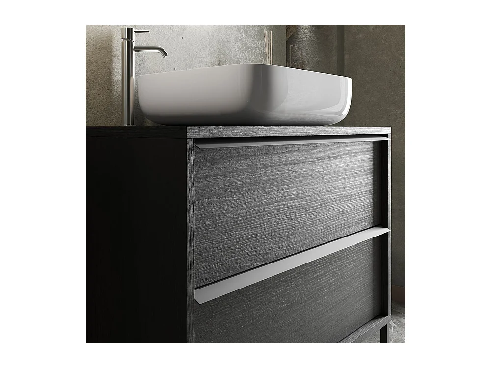 Mobile bagno a terra 110x92 cm nero con lavabo e due cassetti MBL19