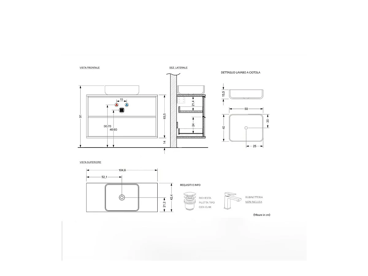 Mobile bagno a terra 110x92 cm nero con lavabo e due cassetti MBL19