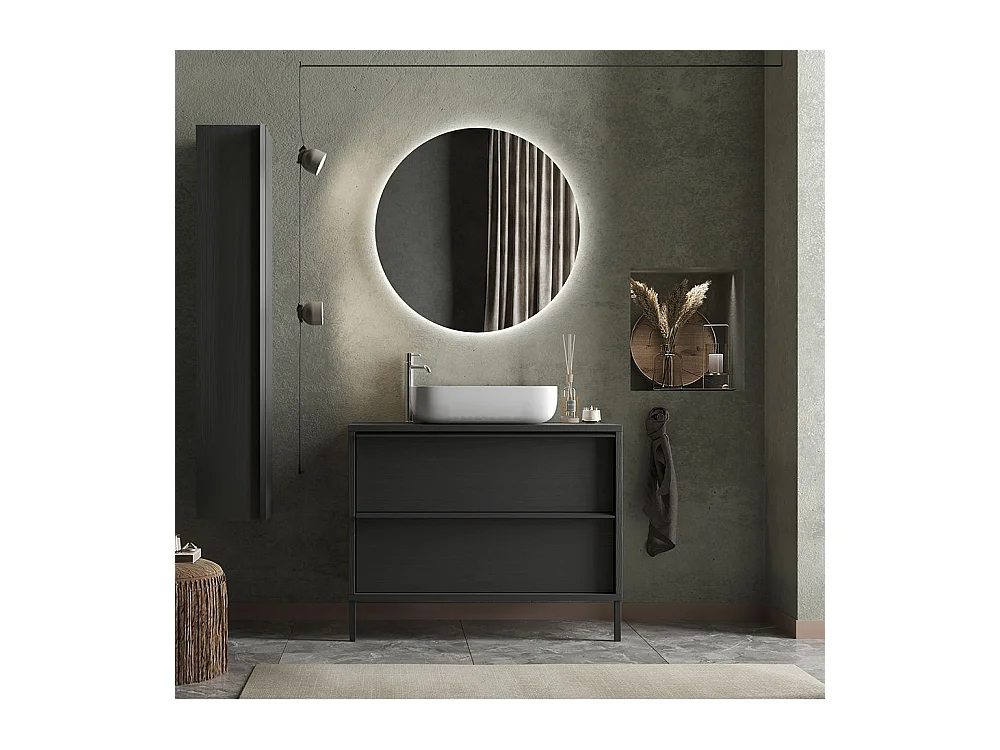 Mobile bagno a terra 110x92 cm nero con lavabo e due cassetti MBL19