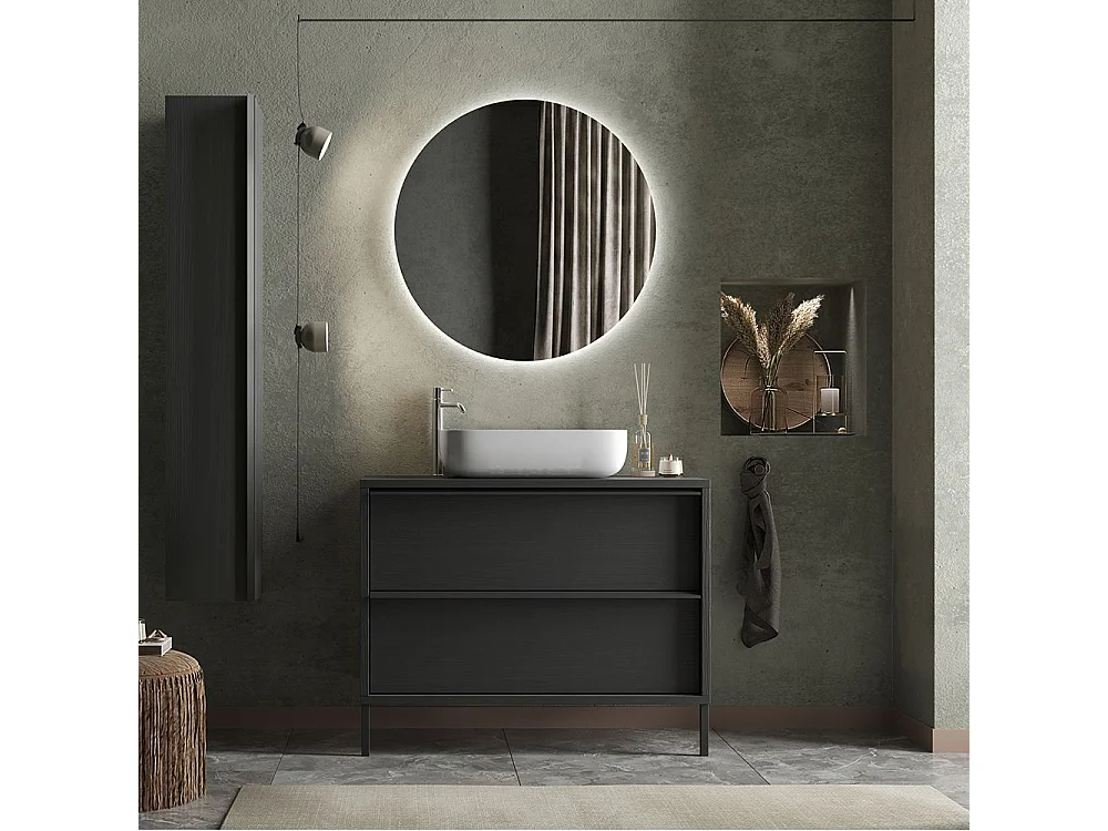 Mobile bagno a terra 110x92 cm nero con lavabo e due cassetti MBL19