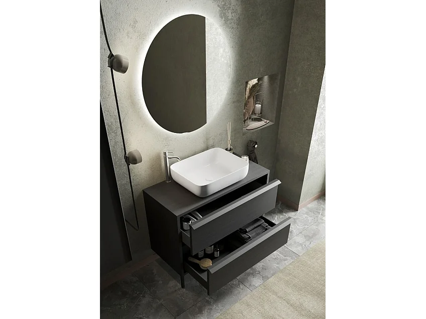 Mobile bagno a terra 110x92 cm nero con lavabo e due cassetti MBL19