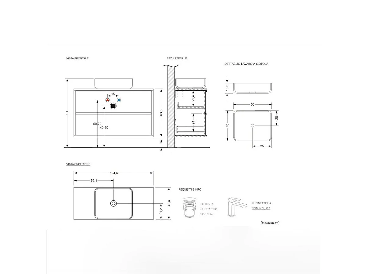 Mobile bagno a terra 110x92 cm nero con lavabo e due cassetti MBL19