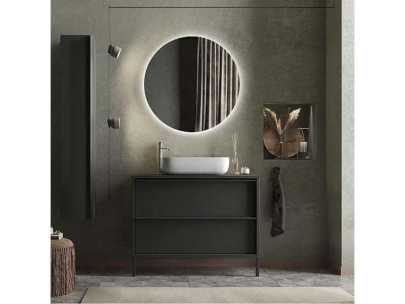 Mobile bagno a terra 110x92 cm nero con lavabo e due cassetti MBL19