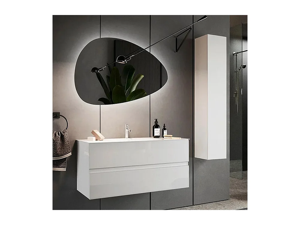 Mobile bagno sospeso 100x85 cm bianco lucido con lavabo e due cassetti MBL9