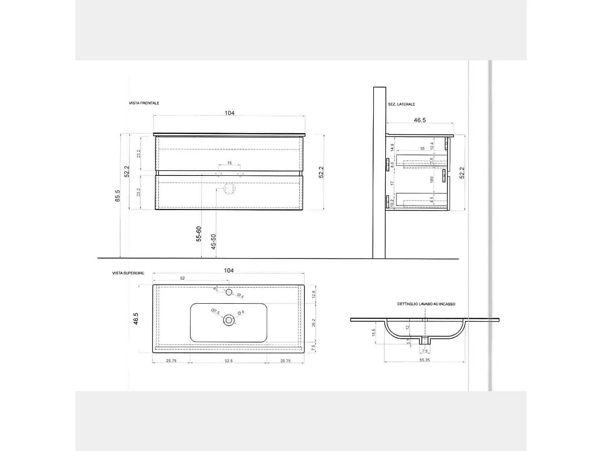 Mobile bagno sospeso 100x85 cm bianco lucido con lavabo e due cassetti MBL9