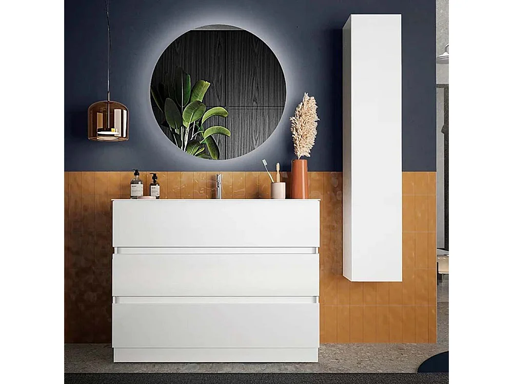 Mobile bagno a terra 100x85 cm bianco lucido con lavabo e tre cassetti MBL13