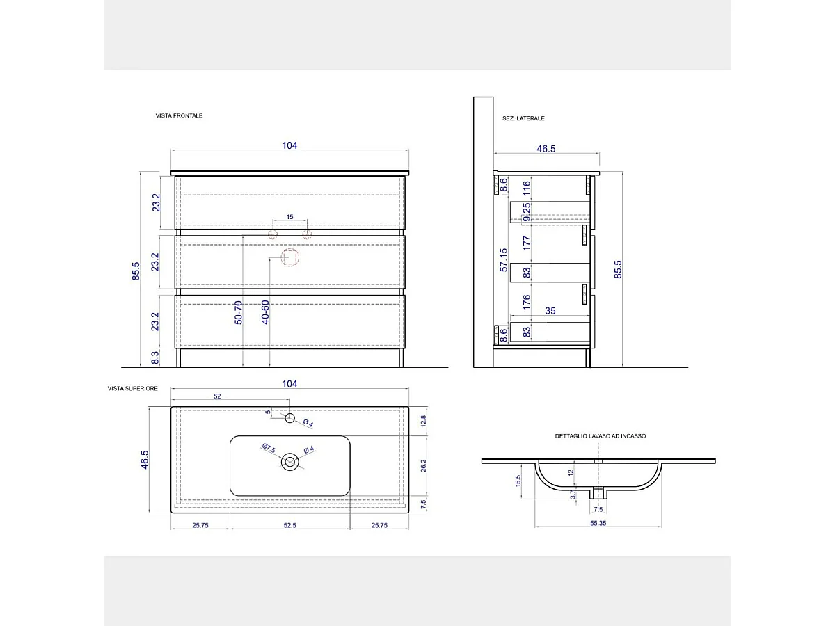 Mobile bagno a terra 100x85 cm bianco lucido con lavabo e tre cassetti MBL13