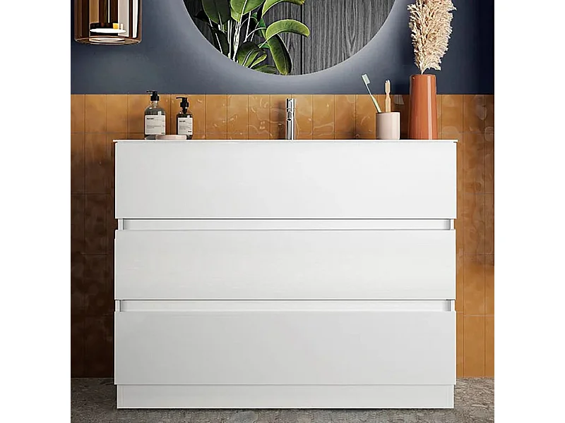 Mobile bagno a terra 100x85 cm bianco lucido con lavabo e tre cassetti MBL13