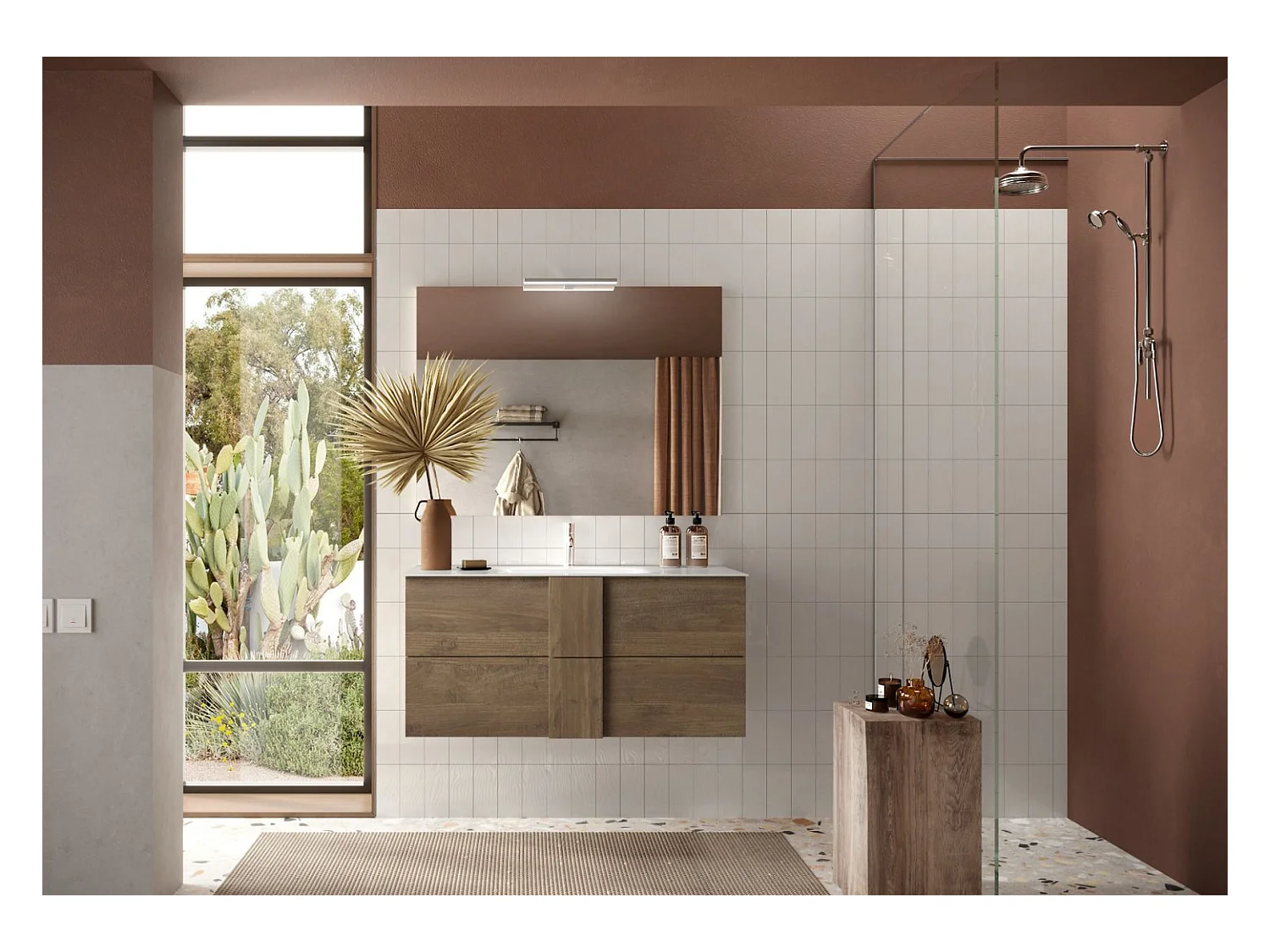 Mobile bagno sospeso 80x85 cm marrone con lavabo e due cassetti MBL4