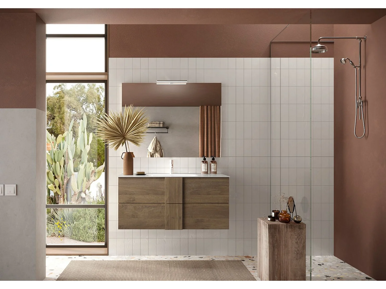 Mobile bagno sospeso 80x85 cm marrone con lavabo e due cassetti MBL4