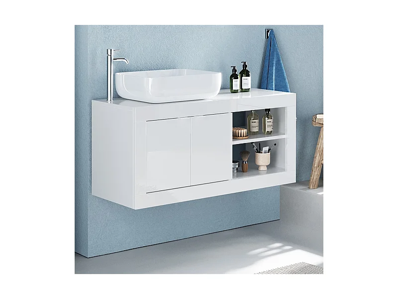 Mobile bagno sospeso 92x90 cm bianco lucido con lavabo due ante MBL28
