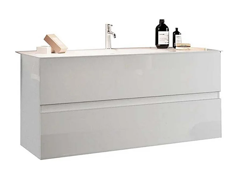 Mobile bagno sospeso 80x85 cm bianco lucido con lavabo e due cassetti MBL11
