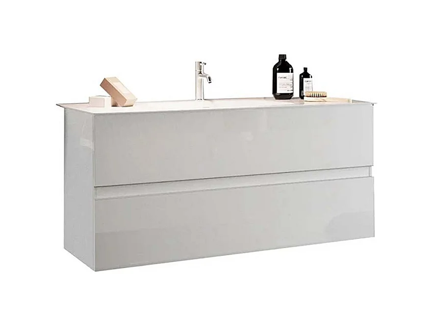 Mobile bagno sospeso 80x85 cm bianco lucido con lavabo e due cassetti MBL11