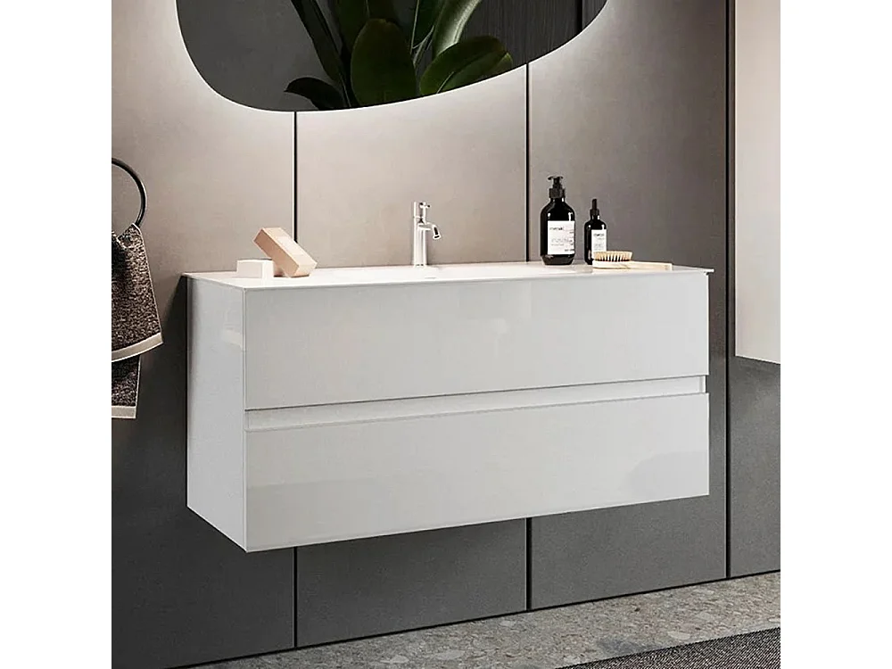 Mobile bagno sospeso 80x85 cm bianco lucido con lavabo e due cassetti MBL11