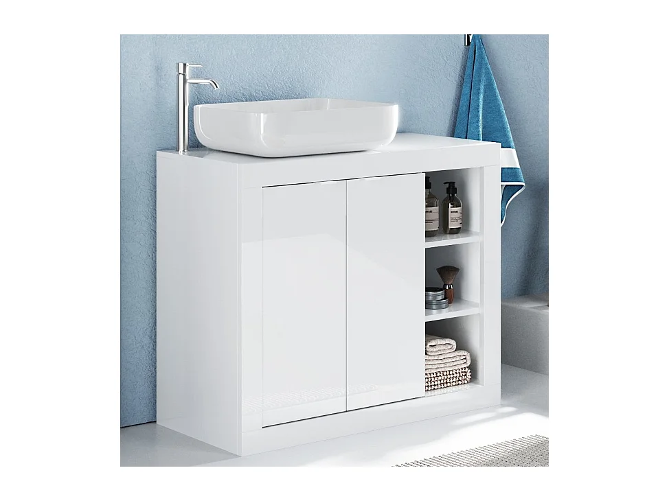 Mobile bagno a terra 92x90 cm bianco lucido con lavabo e due ante MBL27