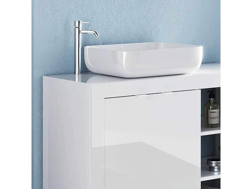 Mobile bagno a terra 92x90 cm bianco lucido con lavabo e due ante MBL27