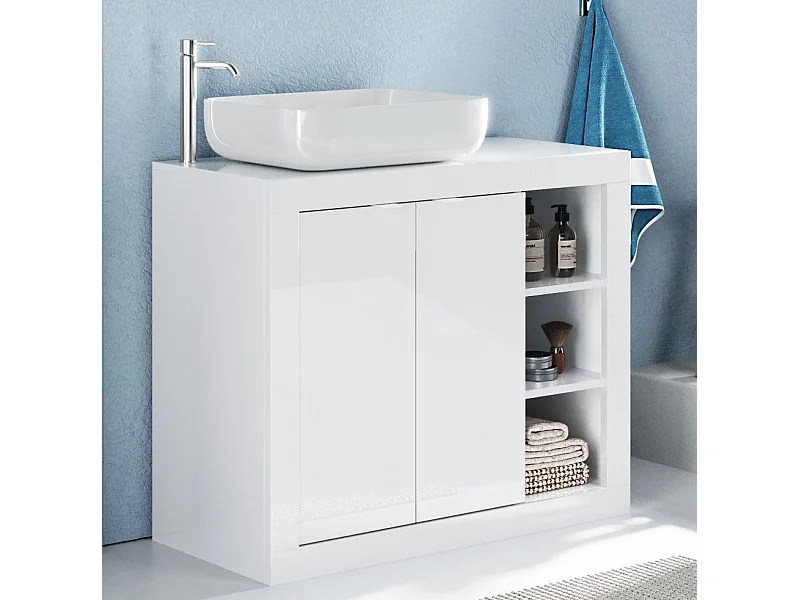 Mobile bagno a terra 92x90 cm bianco lucido con lavabo e due ante MBL27