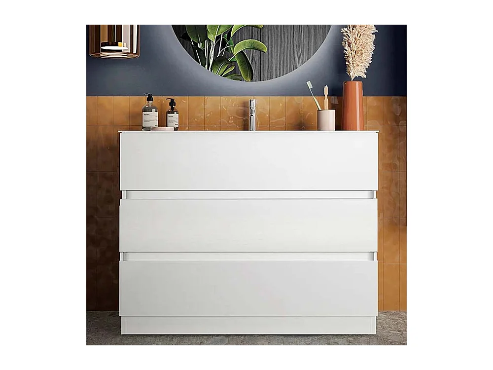 Mobile bagno a terra 80x85 cm bianco lucido con lavabo e tre cassetti MBL15