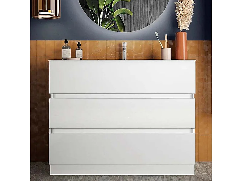 Mobile bagno a terra 80x85 cm bianco lucido con lavabo e tre cassetti MBL15