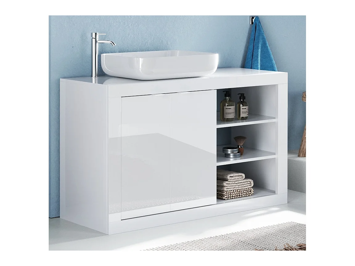 Mobile bagno a terra 110x90 cm bianco lucido con lavabo e due ante MBL25