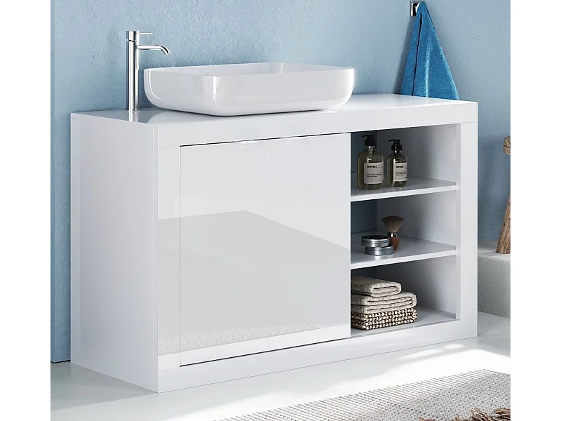 Mobile bagno a terra 110x90 cm bianco lucido con lavabo e due ante MBL25