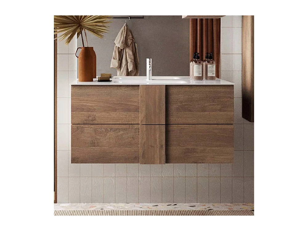 Mobile bagno sospeso 100x85 cm rovere con lavabo e due cassetti MBL1