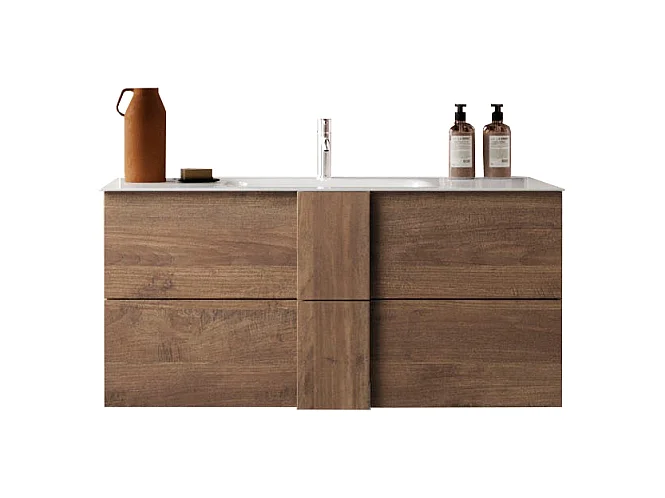 Mobile bagno sospeso 100x85 cm rovere con lavabo e due cassetti MBL1