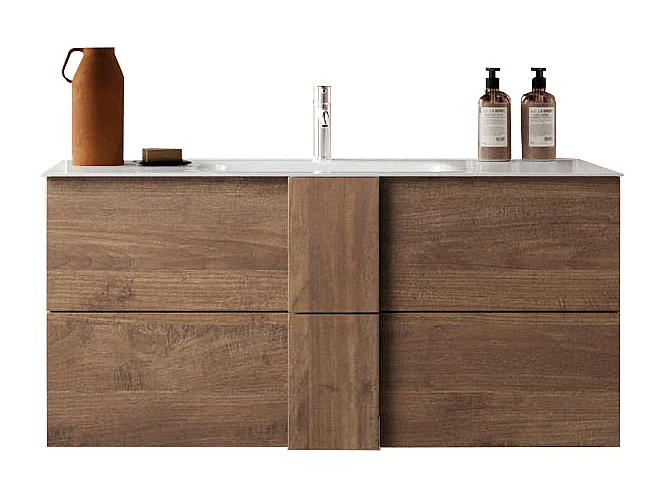 Mobile bagno sospeso 100x85 cm rovere con lavabo e due cassetti MBL1