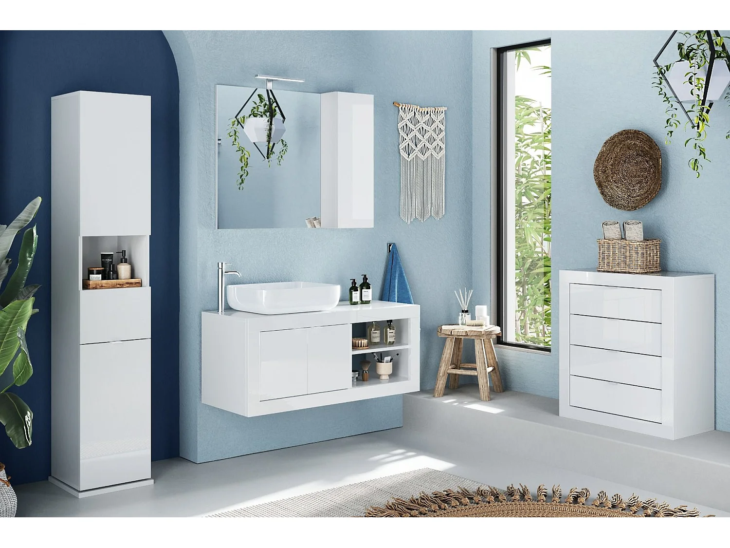 Cassettiera bagno 70x78 cm bianco lucido con 4 cassetti MBL31
