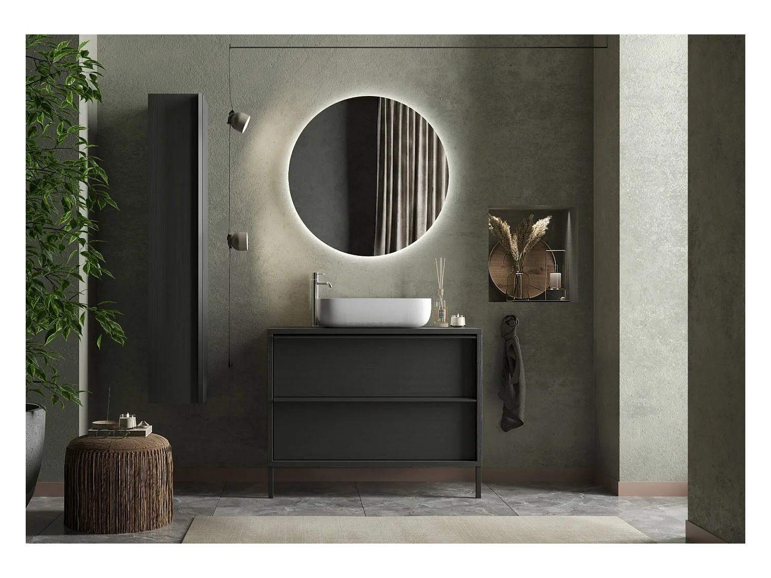 Colonna bagno sospesa 26x138 cm nera con 4 ripiani COL3