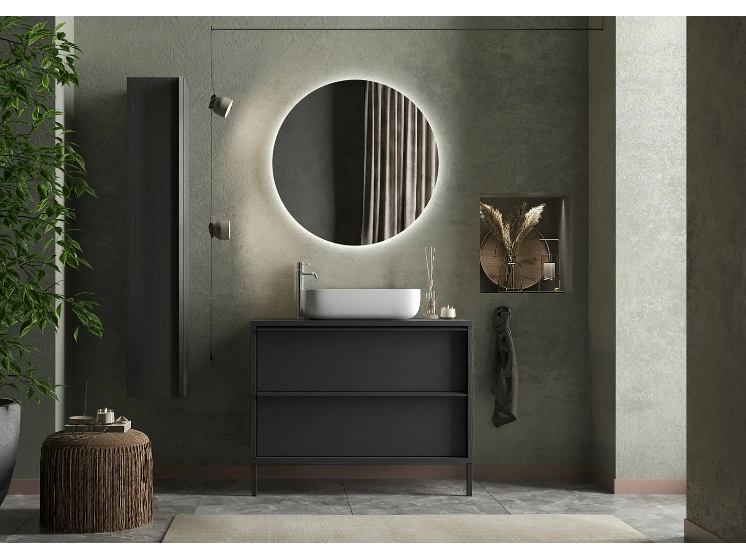 Colonna bagno sospesa 26x138 cm nera con 4 ripiani COL3
