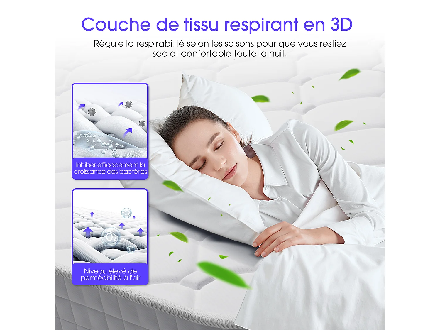 Matelas 100x200 cm – Hauteur 22 cm-10 Couches de Confort-Matelas 2 Places à Ressorts Ensachés H3-7 Zones de Soutien -Drap-Housse en Coton 100%-Anti-Acariens