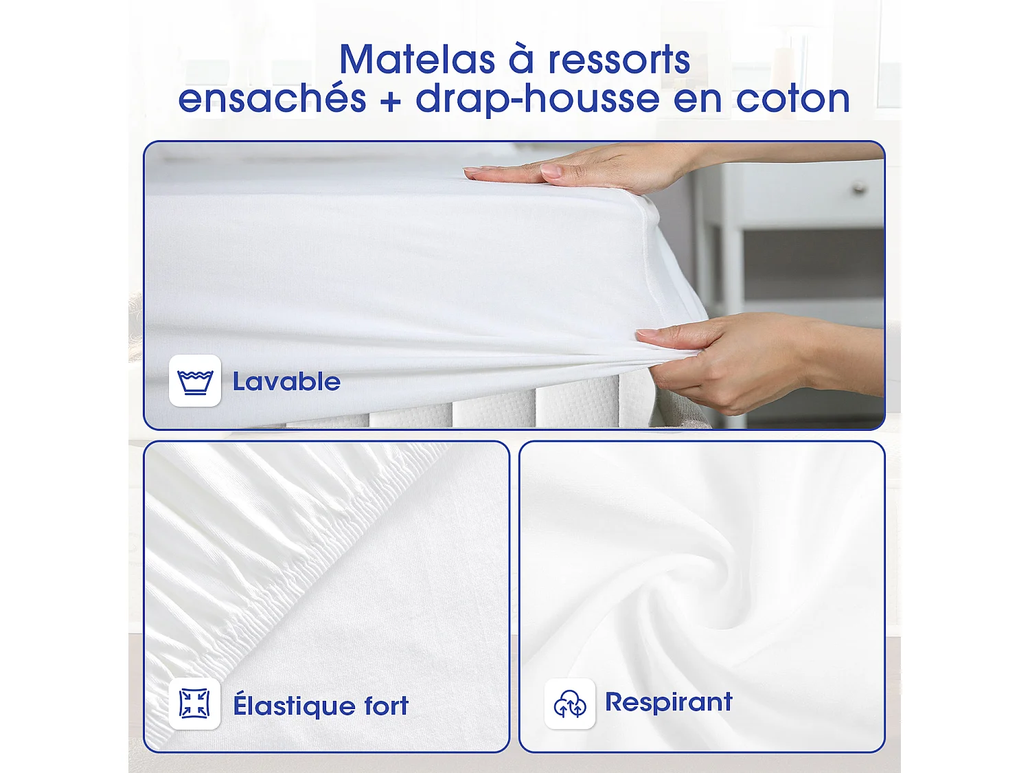 Matelas 160x200 Ressorts EnsachÉs,Matelas 10 couches avec ressorts ensachés,Fermeté H3,Matelas d'Appoint 7 Zones de Confort