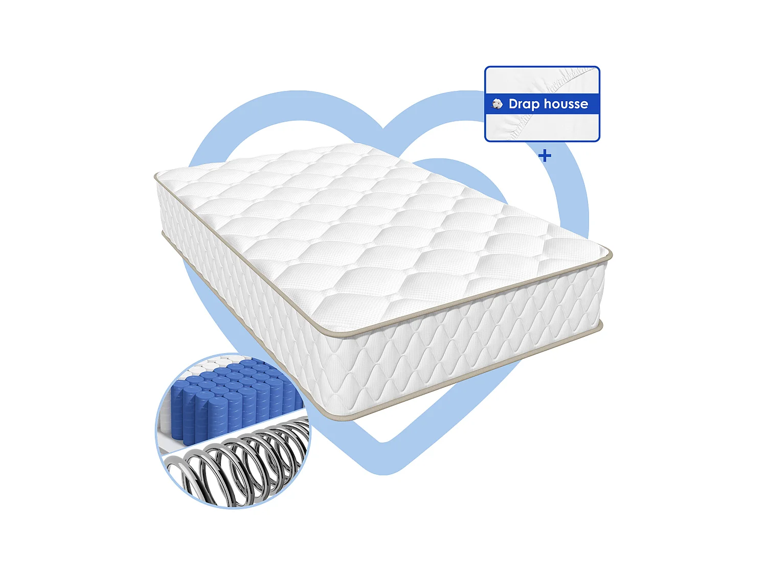 Matelas 80x200 Ressorts EnsachÉs,Matelas 10 couches avec ressorts ensachés,Fermeté H3,Matelas d'Appoint 7 Zones de Confort, Matelas 1 Personne pour Adulte et Enfant