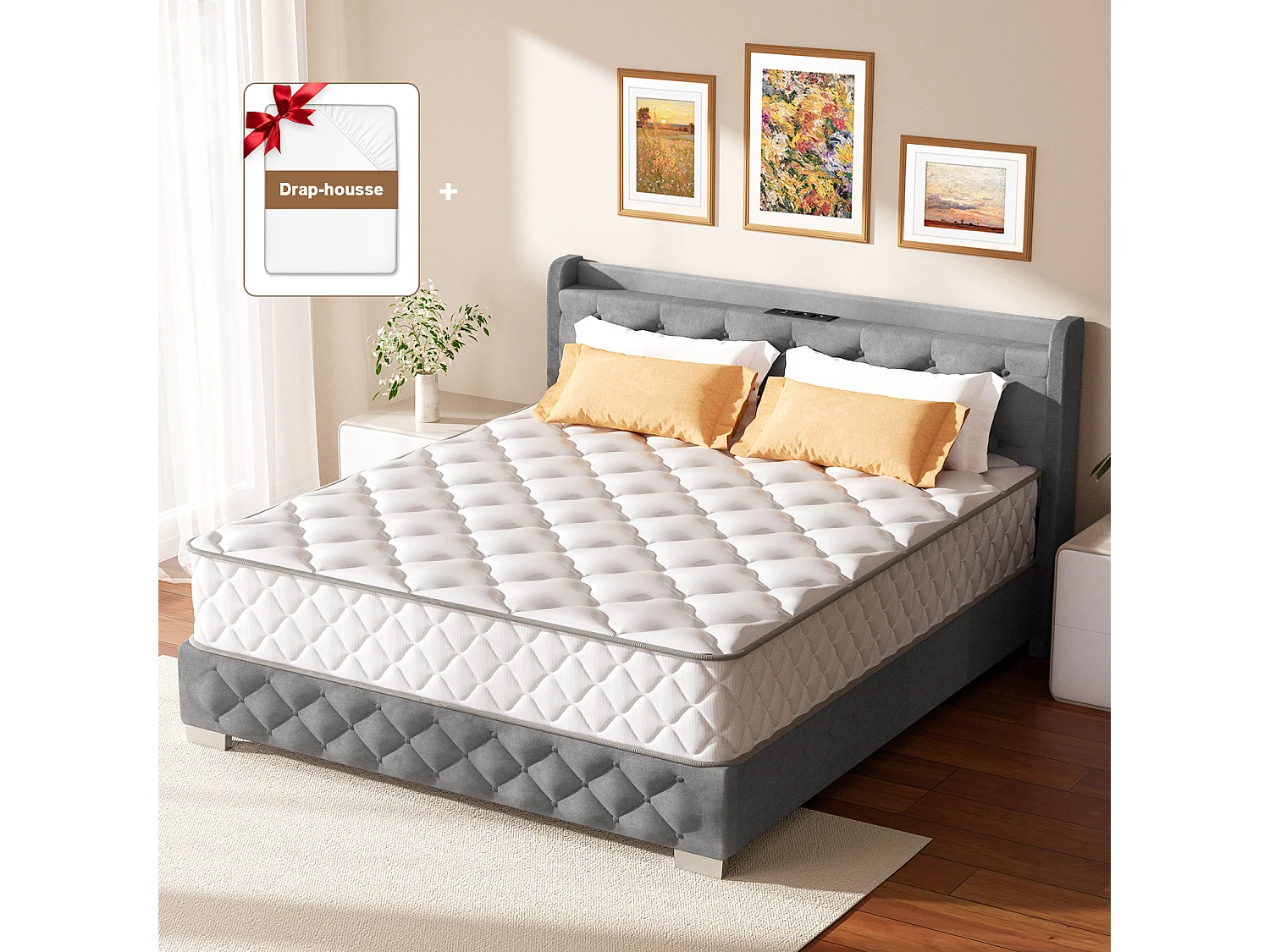 Matelas 90x200 cm Ressorts ,Matelas 10 couches avec ressorts ensachés,Fermeté H3,Matelas d'Appoint 7 Zones de Confort, Matelas 1 Personne pour Adulte et Enfant