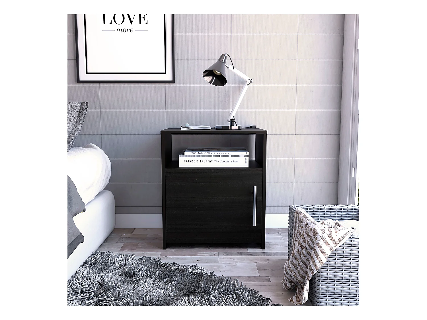 TUHOME Mobile Comodino Bristol, Un Scomparto, Superficie Superiore, Colore Nero.