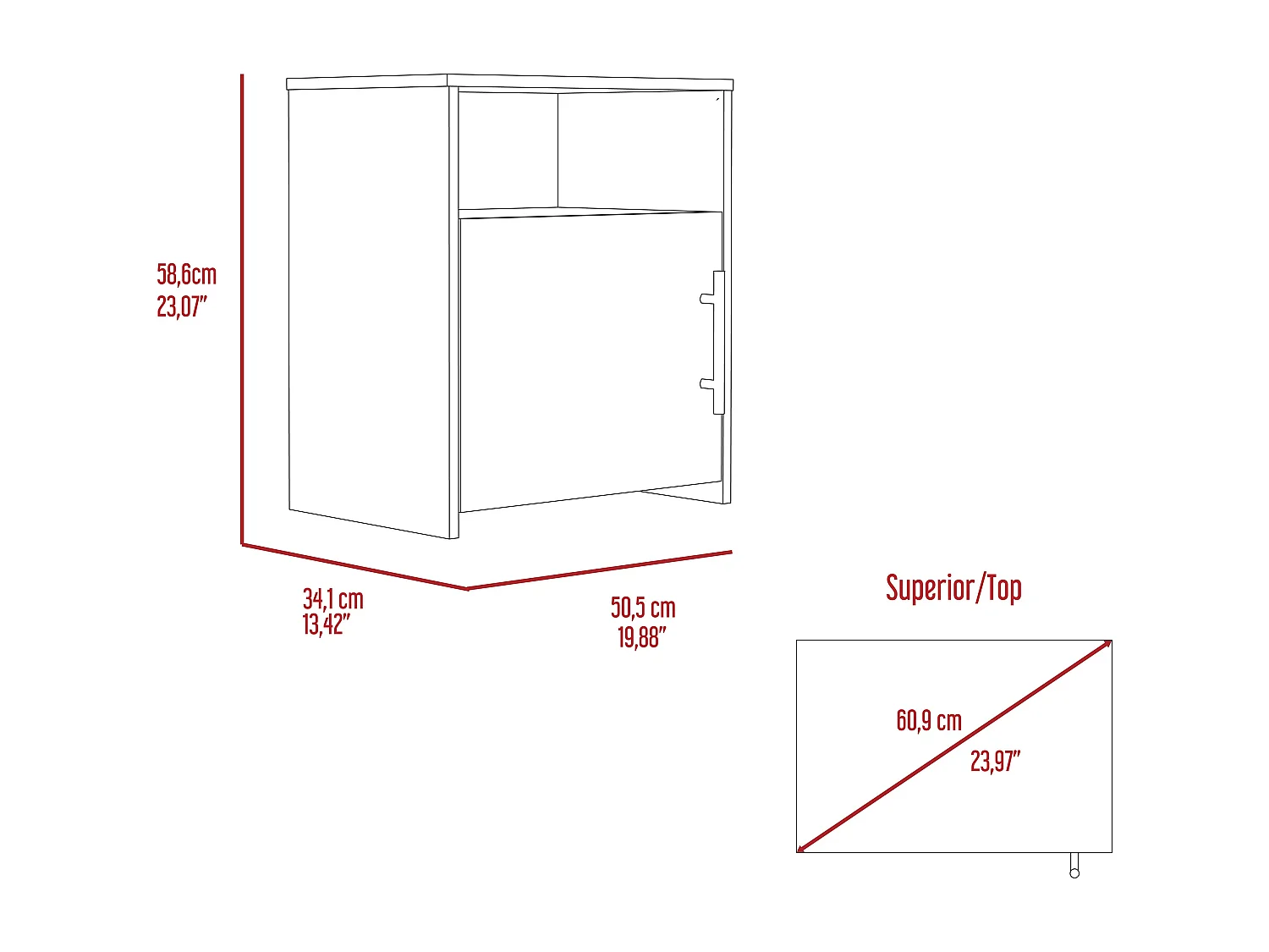 TUHOME Meuble Table de Chevet Bristol, Un Compartiment, Surface Supérieure, Couleur Noire.