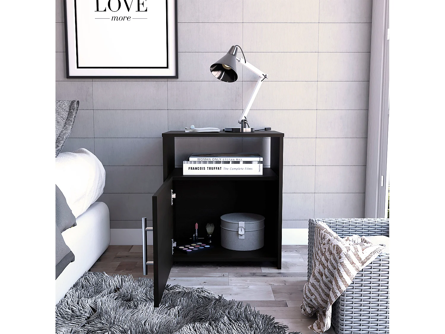 TUHOME Meuble Table de Chevet Bristol, Un Compartiment, Surface Supérieure, Couleur Noire.