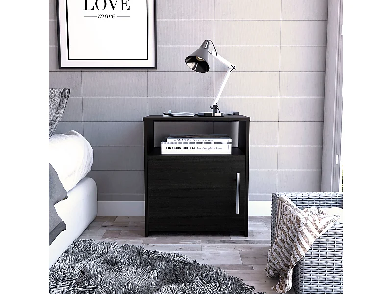 TUHOME Meuble Table de Chevet Bristol, Un Compartiment, Surface Supérieure, Couleur Noire.