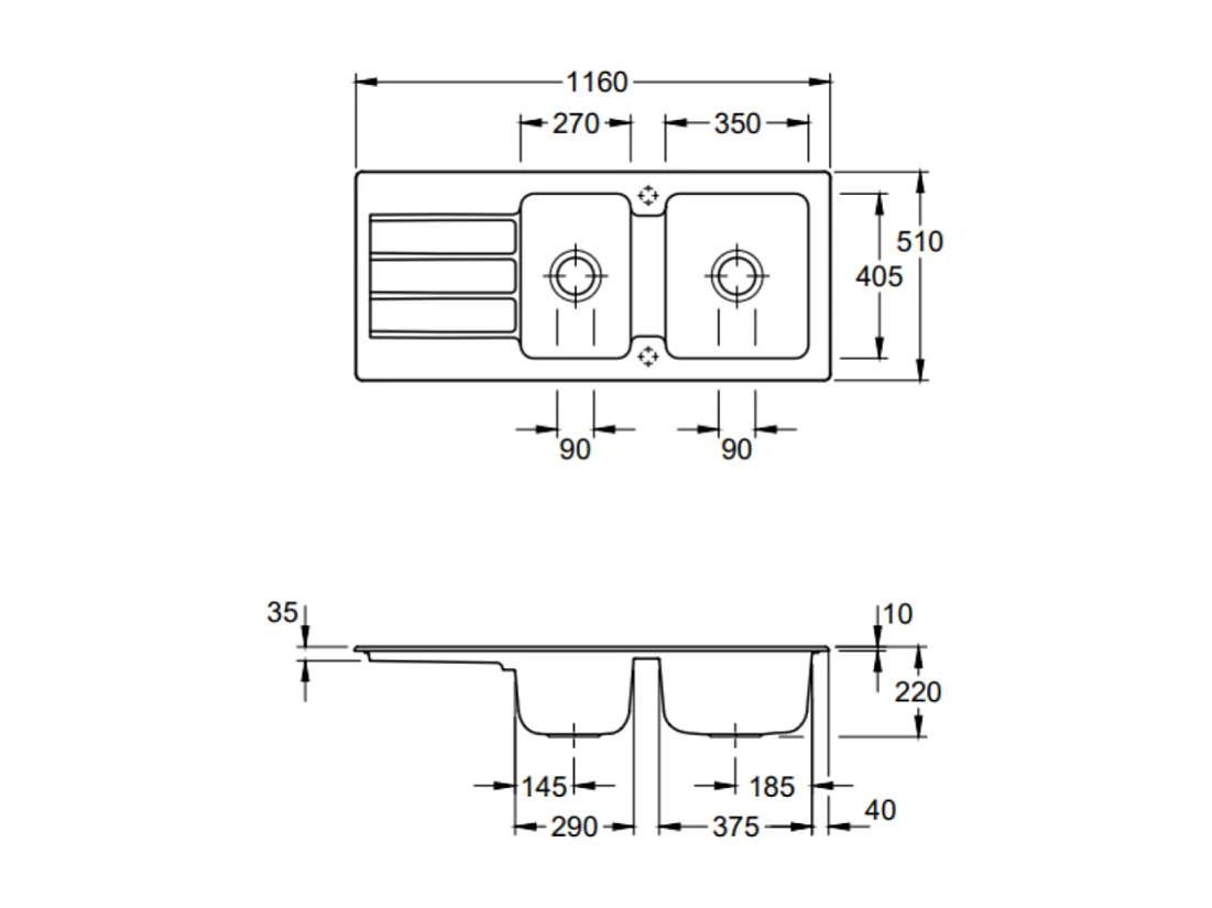 Evier 1 bac et demi VILLEROY ET BOCH Architectura 80 Noir