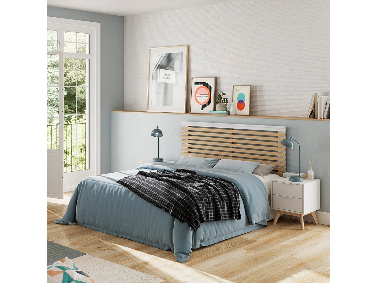 Tête de lit adulte en lattes de bois clair / blanc 160 cm - Lucy