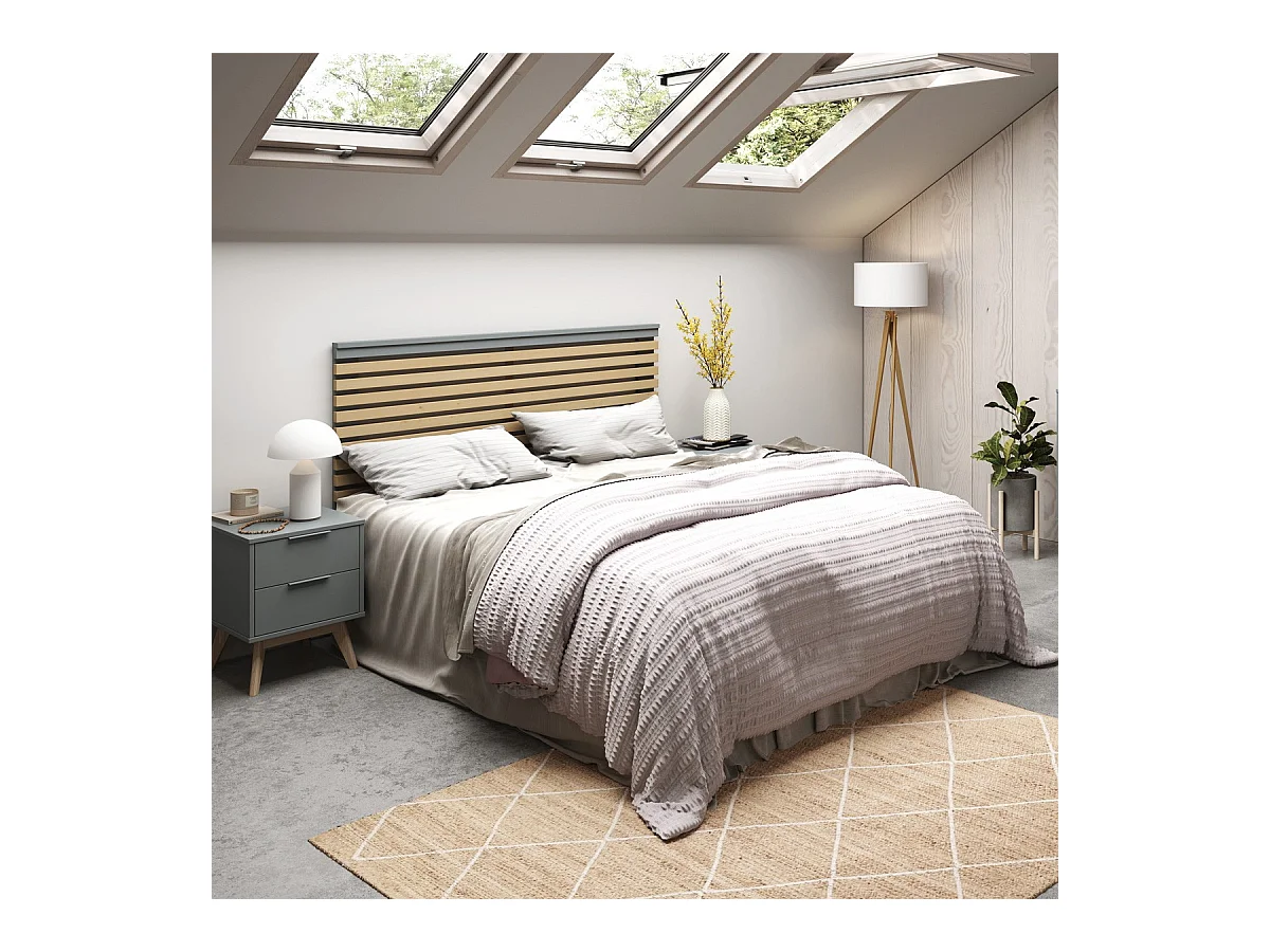 Tête de lit adulte en lattes de bois clair / vert kaki 160 cm - Lucy