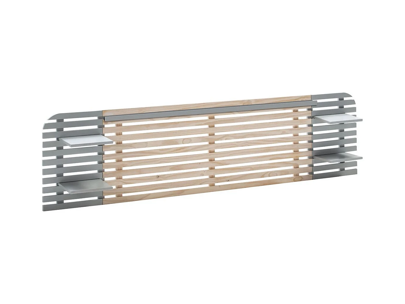 Tête de lit adulte en lattes de bois blanchi / gris 240 cm avec chevets intégrés - Scala