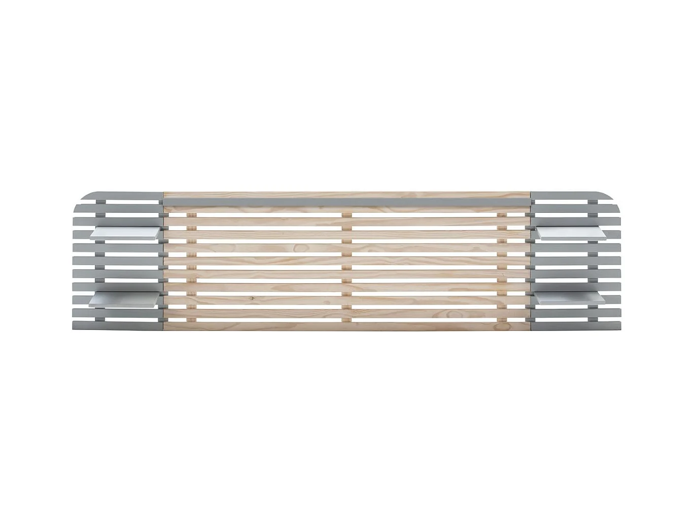 Tête de lit adulte en lattes de bois blanchi / gris 240 cm avec chevets intégrés - Scala
