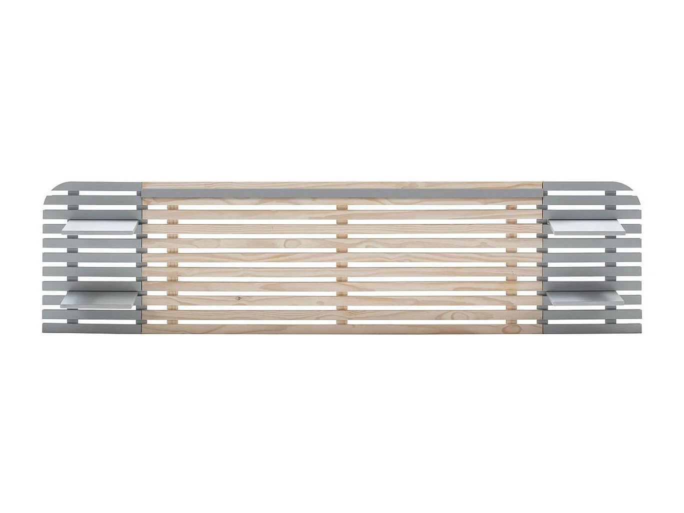 Tête de lit adulte en lattes de bois blanchi / gris 240 cm avec chevets intégrés - Scala