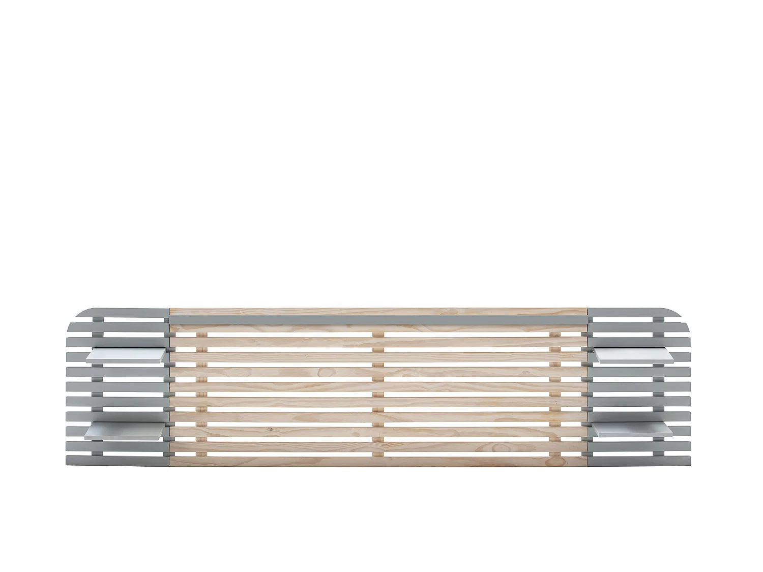 Tête de lit adulte en lattes de bois blanchi / gris 240 cm avec chevets intégrés - Scala