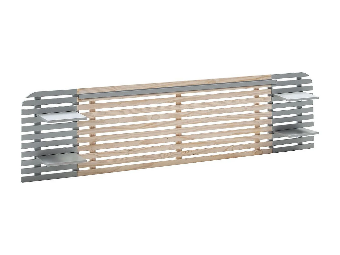 Tête de lit adulte en lattes de bois blanchi / gris 240 cm avec chevets intégrés - Scala