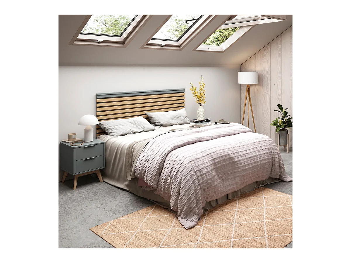Tête de lit adulte en lattes de bois clair / vert kaki 140 cm - Lucy