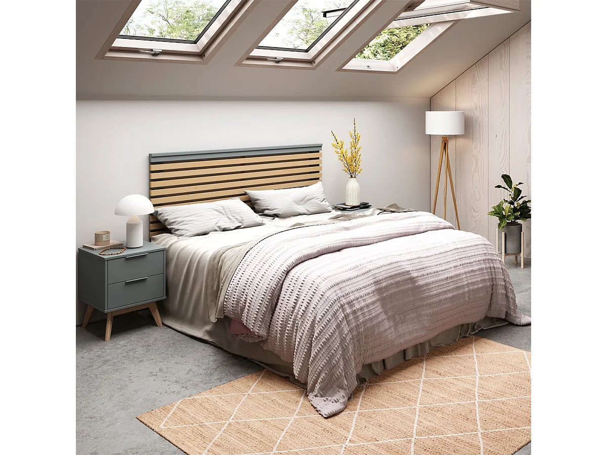 Tête de lit adulte en lattes de bois clair / vert kaki 140 cm - Lucy